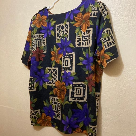 Vintage Cristin Stevens Woman's Geometric Floral Short Sleeve Shirt Size Large - Picture 2 of 5